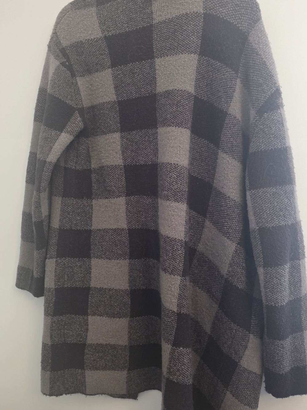 DEX Plaid Single Button Long Cardigan Sweater - Charcoal Gray and Black - Picture 5 of 6